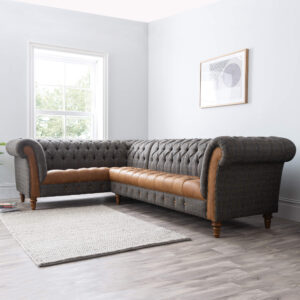 Chessington Harris Tweed & Leather Chesterfield Corner Sofa